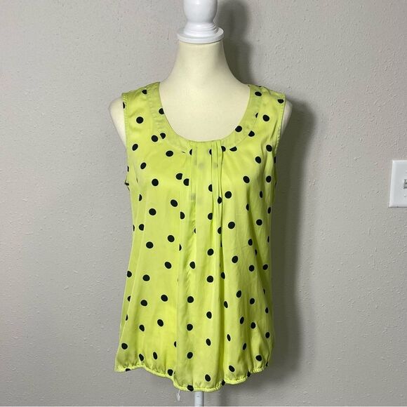 Loft Lime Green Polka Dot Sleeveless Pintuck Blouse Women's Size Small - Picture 10 of 14